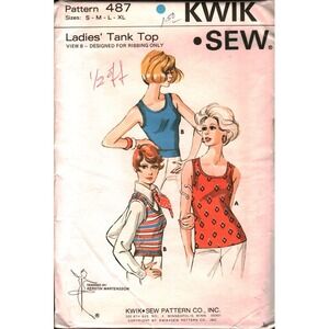 Vintage Kwik Sew 487 Ladies Tank Top Sewing Pattern Sizes S-XL Martensson